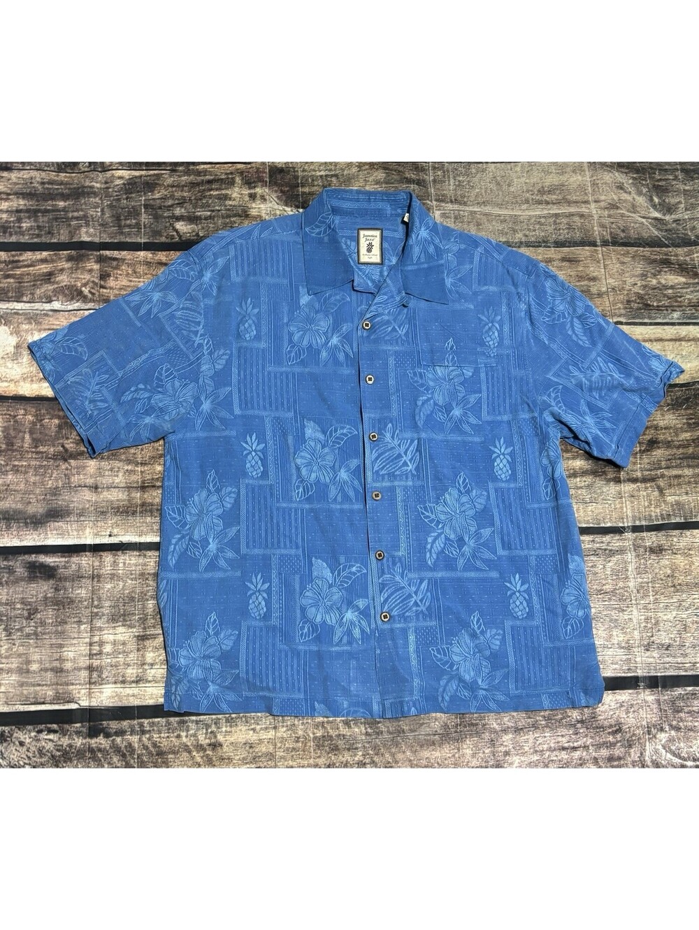 Jamaica Jaxx Shirt Mens XL Silk Floral Pineapples Blue